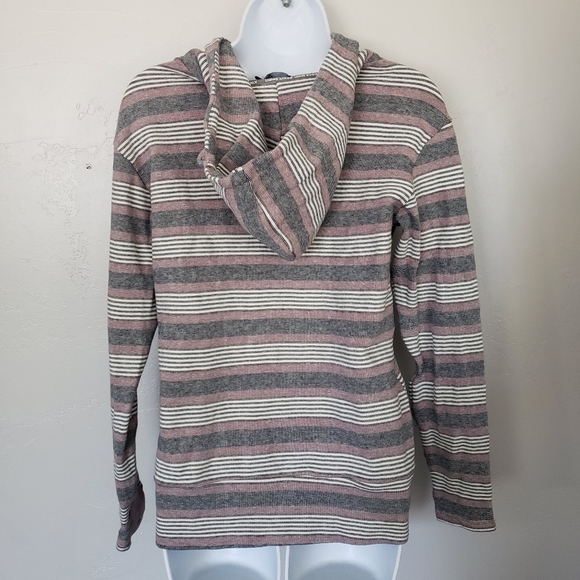 Ampersand Avenue & Ave Women's Medium Quarter Zip Hooded Jacket Stripes Red BW - Picture 4 of 8